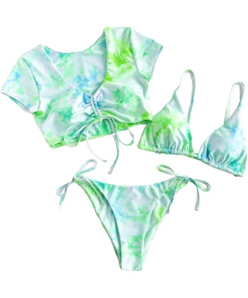 Sets 3-Piece Women's Spaghetti Strap Bikini Set Tie Dye Swimsuit Bathing Suit Triangle Padded Top and Thong Bottom with T-Shi...