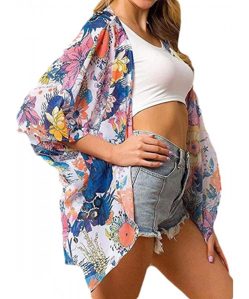 Cover-Ups Summer Bohemian Print Open-Front Chiffon Flower Print Cardigan Cover Ups - 10 - CW199IHMWMA