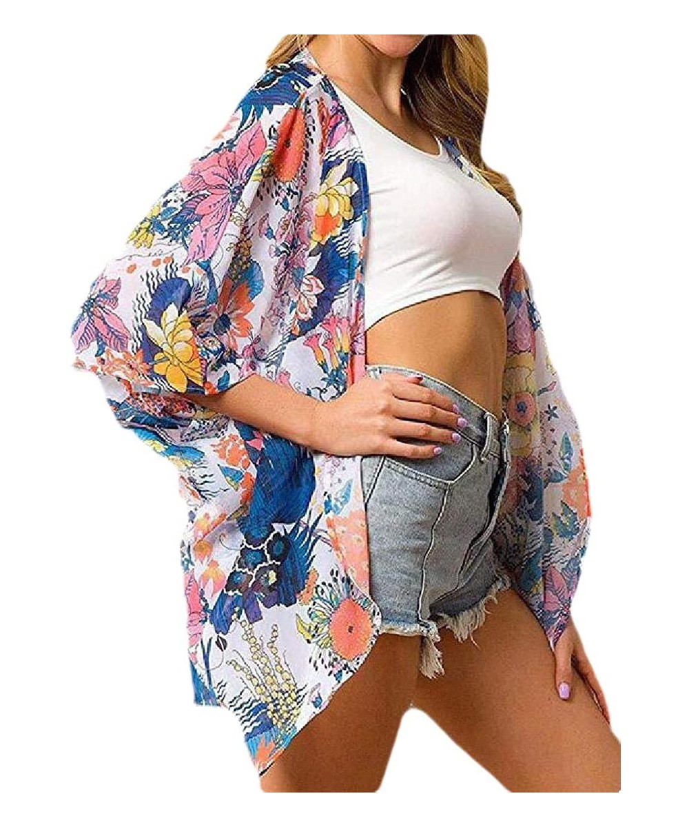 Cover-Ups Summer Bohemian Print Open-Front Chiffon Flower Print Cardigan Cover Ups - 10 - CW199IHMWMA