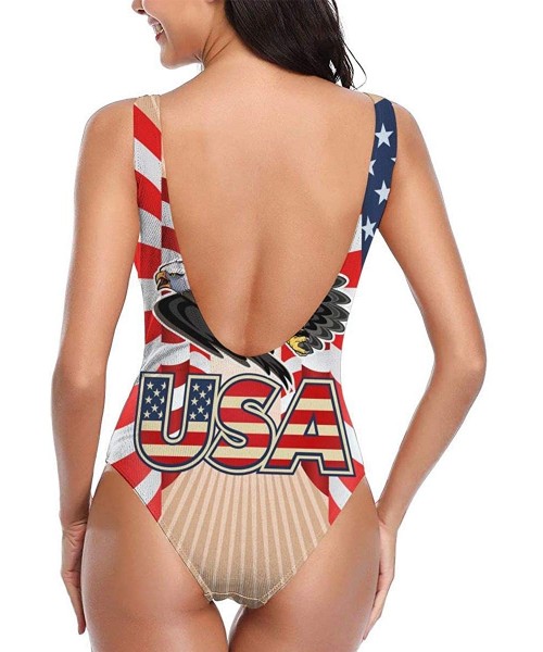 One-Pieces Women's Athletic One Piece Swimsuits Sexy Swimwear Eagles and American Flag Bathing Suits - White - C91983C8HYT