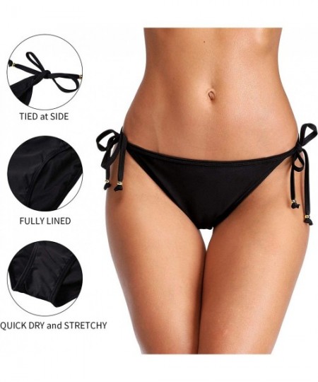 Sets Womens Bikini Bottoms Swim Bottoms Adjustable Side Tie Bathing Suits - Black With Bead - CA18QXDZMOO