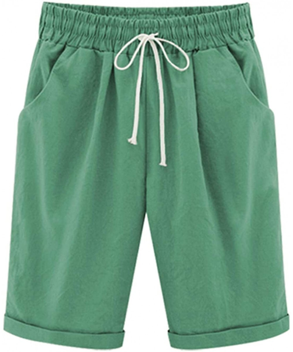 Tankinis Summer Shorts for Women Drape High Waist with Drawstring Solid Oversize Pockets Beach Pants - Grass Green - CB198UWW0O4