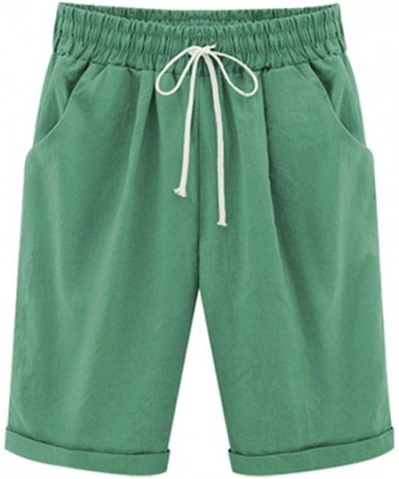 Tankinis Summer Shorts for Women Drape High Waist with Drawstring Solid Oversize Pockets Beach Pants - Grass Green - CB198UWW0O4