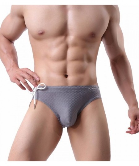 Briefs Men's Fashion Low-Rise Swimming Briefs Pure Color Bikini Swimwear 1156 - A13 Gray - CY18GOWLZQ6