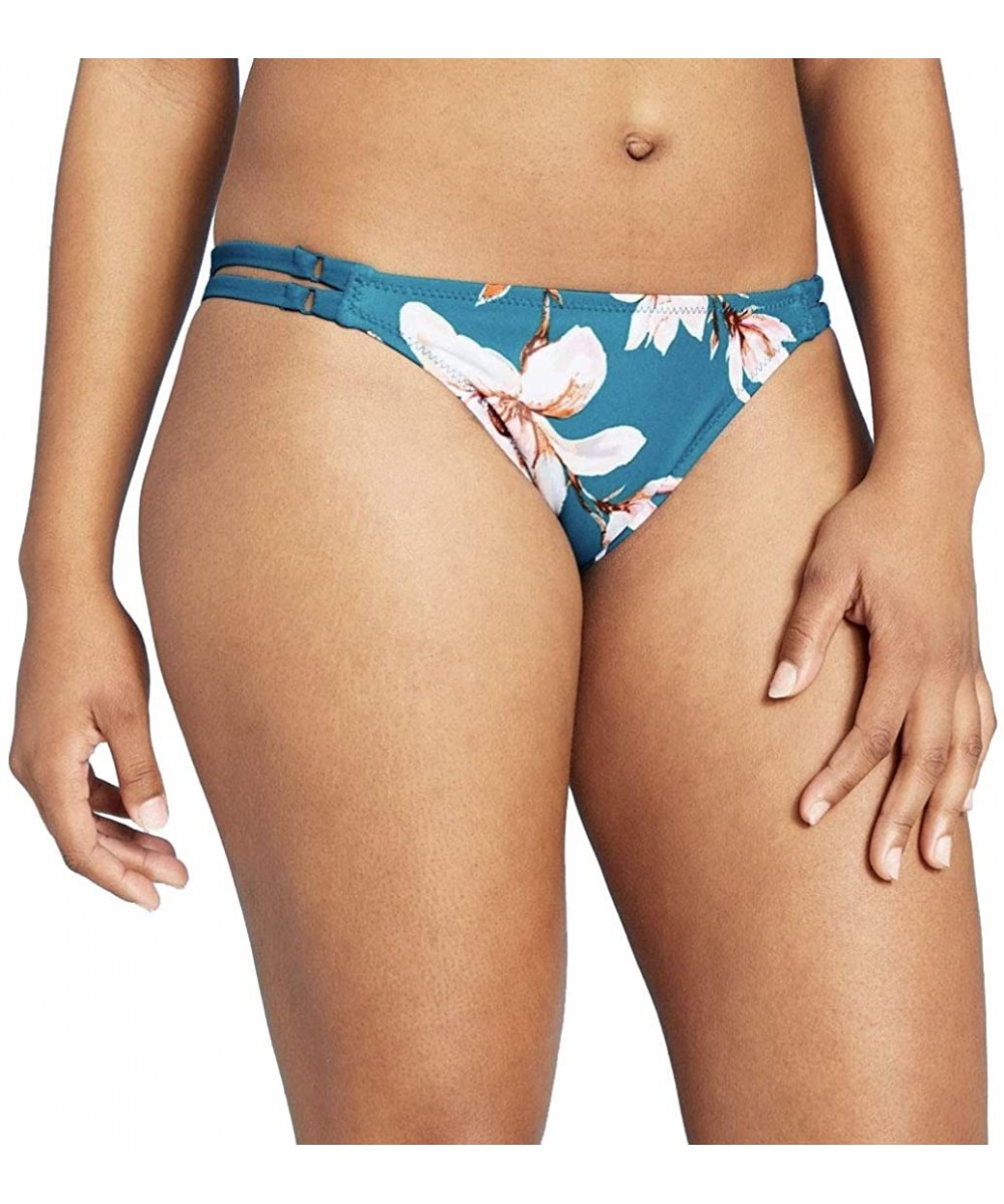 Bottoms Women's Strappy Side Cheeky Bikini Bottom - Ocean Floral - CV19EM7288C