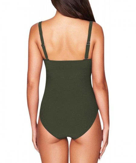 One-Pieces Womens Square Neck Cheeky High Cut One Piece Bathing Suit Swimsuit - F-army Green - CJ18DA0DKQ5