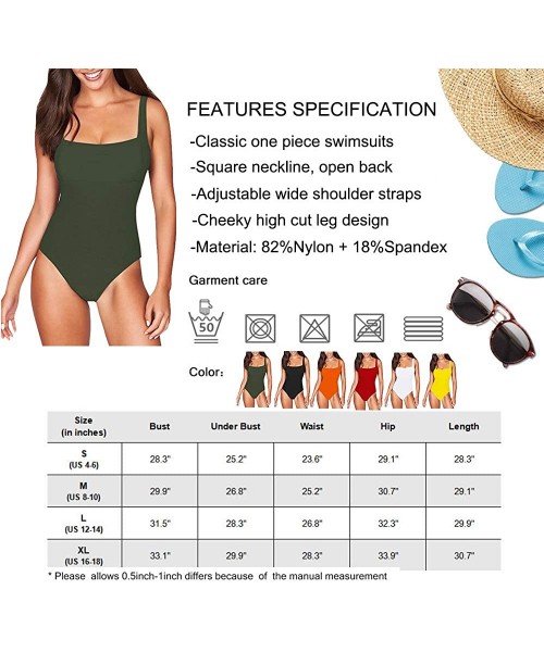 One-Pieces Womens Square Neck Cheeky High Cut One Piece Bathing Suit Swimsuit - F-army Green - CJ18DA0DKQ5