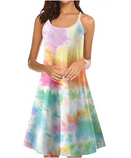 Cover-Ups Mini Dress Women Tie-dye Print Halter Beach Fashion Elegant Skirt - Multicolor - CI19009NE88