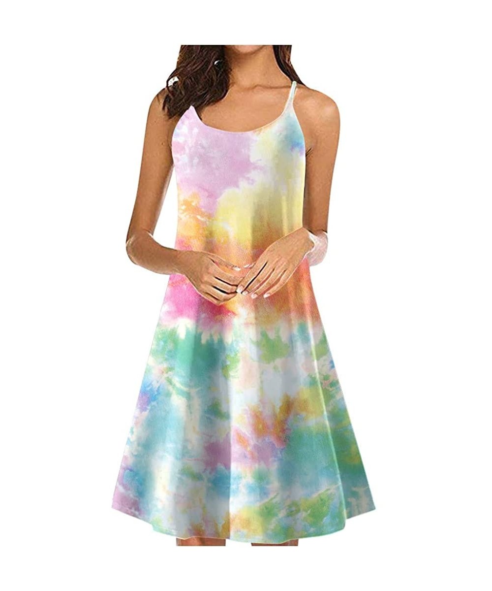 Cover-Ups Mini Dress Women Tie-dye Print Halter Beach Fashion Elegant Skirt - Multicolor - CI19009NE88