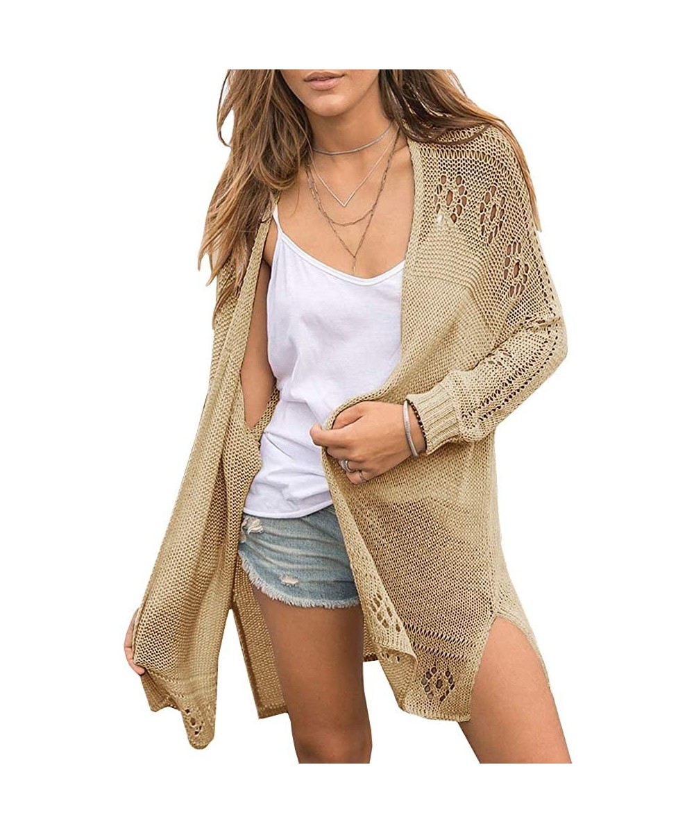 Cover-Ups Womens Boho Kimono Cardigans Loose Sheer Long Sleeve Button Down V Neck Lightweight Crochet Sweaters Beach Cover Up...