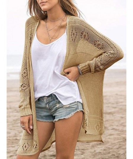 Cover-Ups Womens Boho Kimono Cardigans Loose Sheer Long Sleeve Button Down V Neck Lightweight Crochet Sweaters Beach Cover Up...