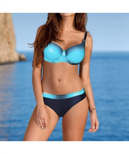 Sets Bikini Swimsuit for Women Sexy Brazilian Padded Push Up Bra Gradient Set Bathing Suit Swimwear Beachwear Blue - CV196EG25KQ