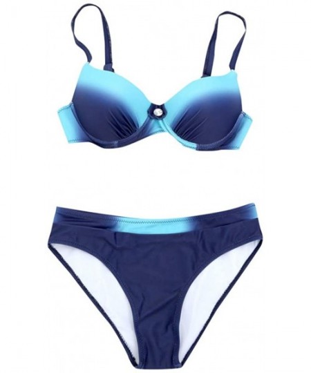 Sets Bikini Swimsuit for Women Sexy Brazilian Padded Push Up Bra Gradient Set Bathing Suit Swimwear Beachwear Blue - CV196EG25KQ