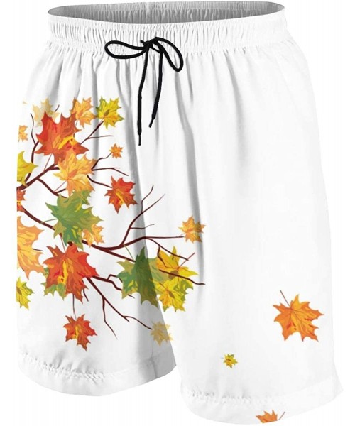 Board Shorts Men's Beach Shorts Fall Tree Branches with Colored Leaves Pastoral Season Swim Trunks - Style02 - CD190DSMZYC