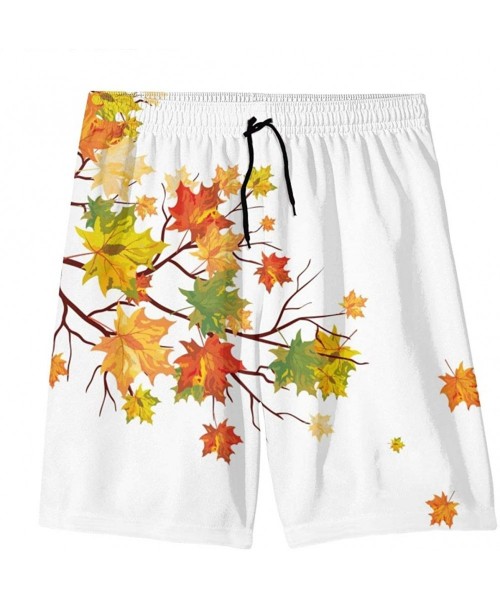 Board Shorts Men's Beach Shorts Fall Tree Branches with Colored Leaves Pastoral Season Swim Trunks - Style02 - CD190DSMZYC