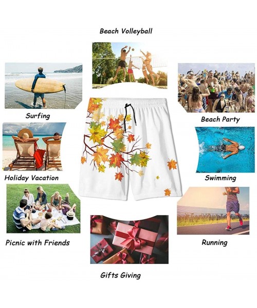 Board Shorts Men's Beach Shorts Fall Tree Branches with Colored Leaves Pastoral Season Swim Trunks - Style02 - CD190DSMZYC