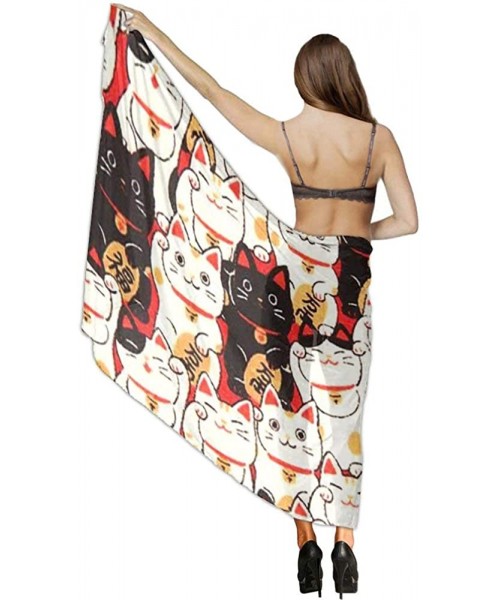 Cover-Ups Women Chiffon Sarong Beach Swimsuit Bikini Cover Up Fashion Shawl Wrap - Lucky Cat - CP196S05R8W