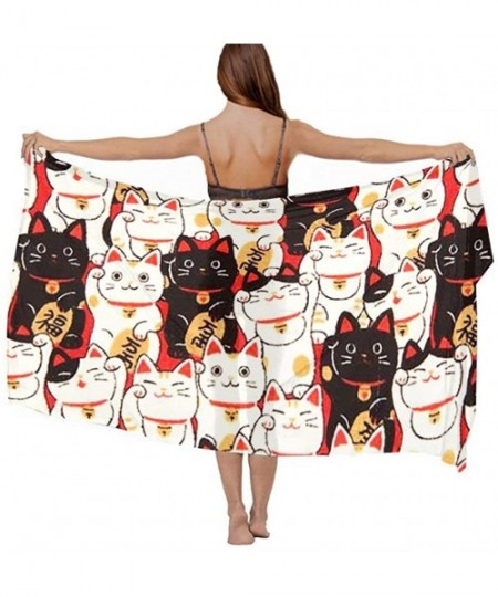 Cover-Ups Women Chiffon Sarong Beach Swimsuit Bikini Cover Up Fashion Shawl Wrap - Lucky Cat - CP196S05R8W