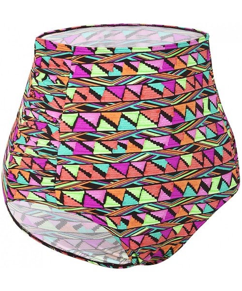 Bottoms Women's Vintage High Waisted Bikini Bottom Shirred Tankini Briefs - Colorful Triangle - CD18G793AMC