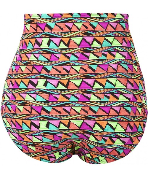 Bottoms Women's Vintage High Waisted Bikini Bottom Shirred Tankini Briefs - Colorful Triangle - CD18G793AMC