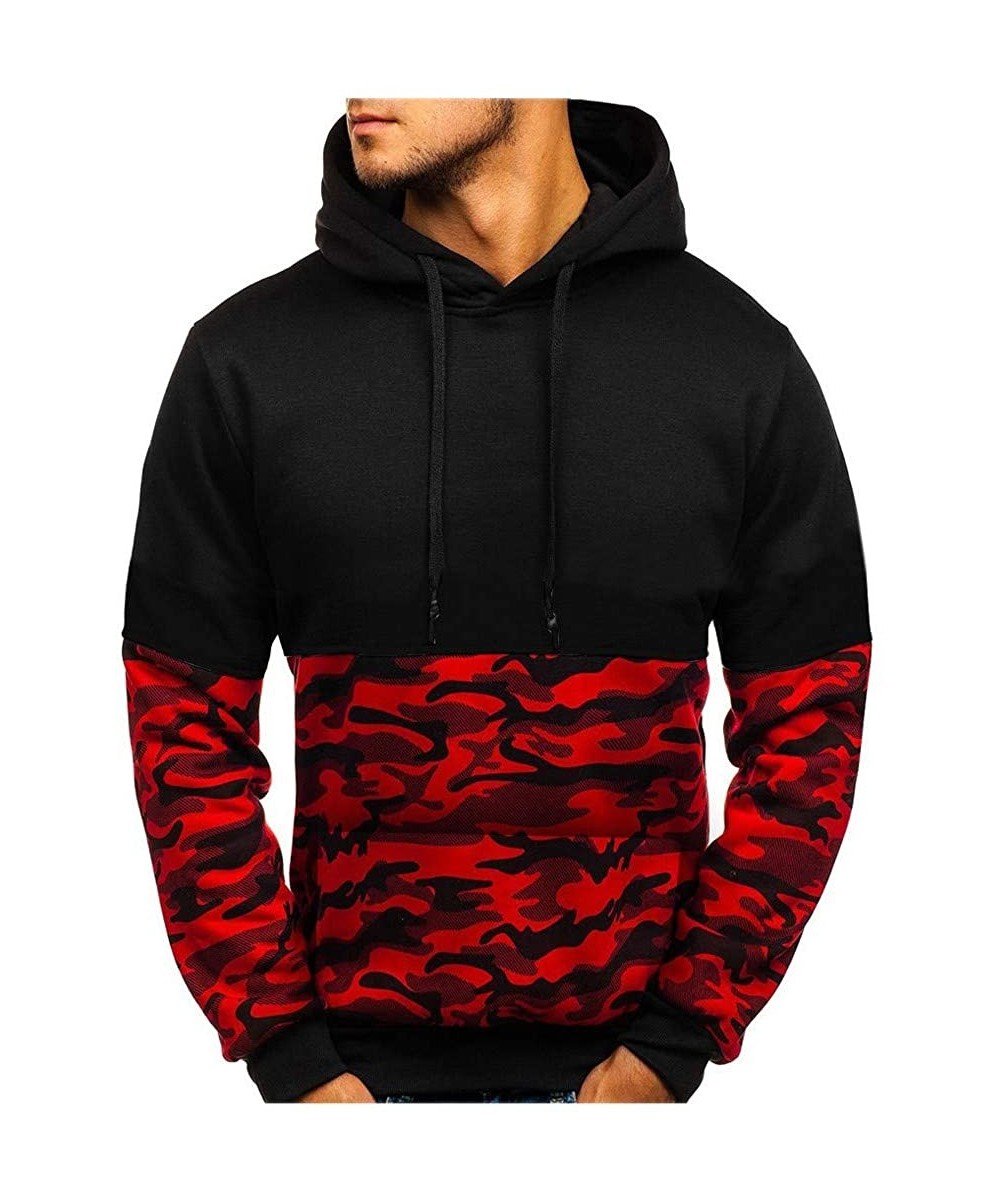 Rash Guards Men's Gym Workout Hoodie Fitted Training Bodybuilding Running Active Sweatshirts Slim Camouflage Pullover - Red -...