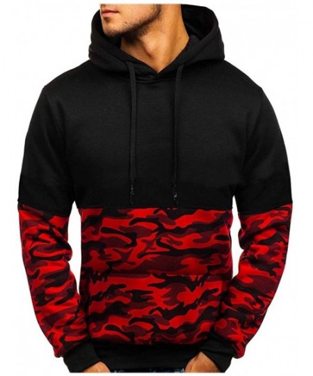 Rash Guards Men's Gym Workout Hoodie Fitted Training Bodybuilding Running Active Sweatshirts Slim Camouflage Pullover - Red -...