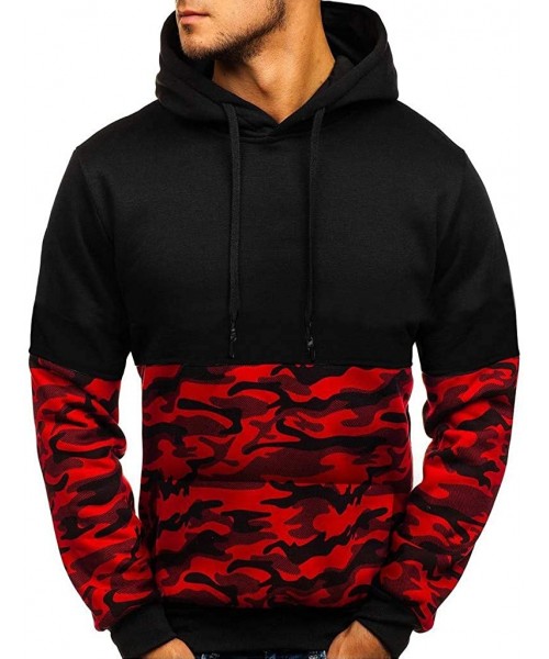 Rash Guards Men's Gym Workout Hoodie Fitted Training Bodybuilding Running Active Sweatshirts Slim Camouflage Pullover - Red -...