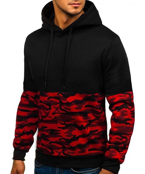 Rash Guards Men's Gym Workout Hoodie Fitted Training Bodybuilding Running Active Sweatshirts Slim Camouflage Pullover - Red -...