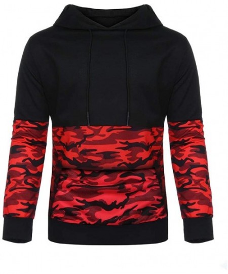 Rash Guards Men's Gym Workout Hoodie Fitted Training Bodybuilding Running Active Sweatshirts Slim Camouflage Pullover - Red -...