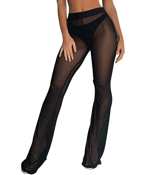 Tankinis Women's Beach Sheer Mesh Legging Pant See Through Bikini Bottom Swimsuit Cover up - Black 6 - C5194LCMEZ9