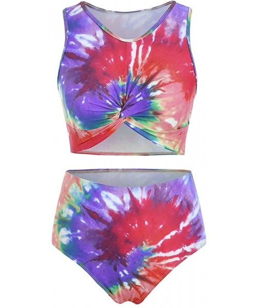 Sets Summer Women's Twist Front Tie Dye Padded Tankini Swimsuit - Multi-a - CT1967X23NX