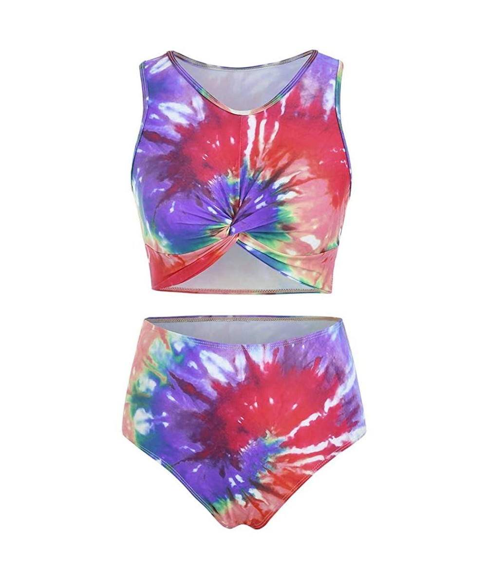 Sets Summer Women's Twist Front Tie Dye Padded Tankini Swimsuit - Multi-a - CT1967X23NX