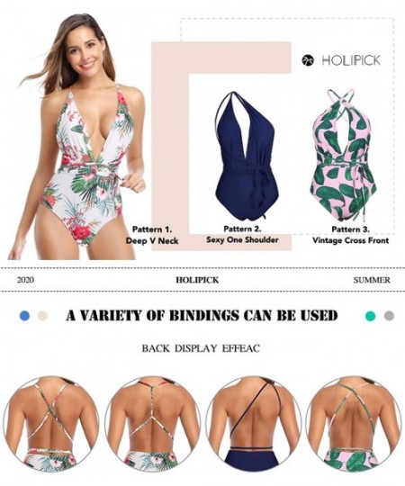 One-Pieces Women Plunge Monokini Floral One Piece Swimsuit V Neck Swimwear Sexy Bathing Suit - Royal Blue - C5192S3IXLK