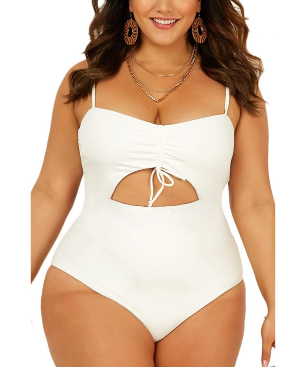 One-Pieces Women's Plus Size High Waist One Piece Swimwear Cutout Padded Monokini Tummy Control Bikini Beach Swimsuit White -...