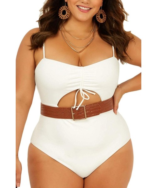 One-Pieces Women's Plus Size High Waist One Piece Swimwear Cutout Padded Monokini Tummy Control Bikini Beach Swimsuit White -...