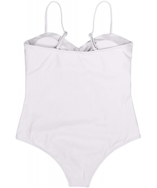 One-Pieces Women's Plus Size High Waist One Piece Swimwear Cutout Padded Monokini Tummy Control Bikini Beach Swimsuit White -...