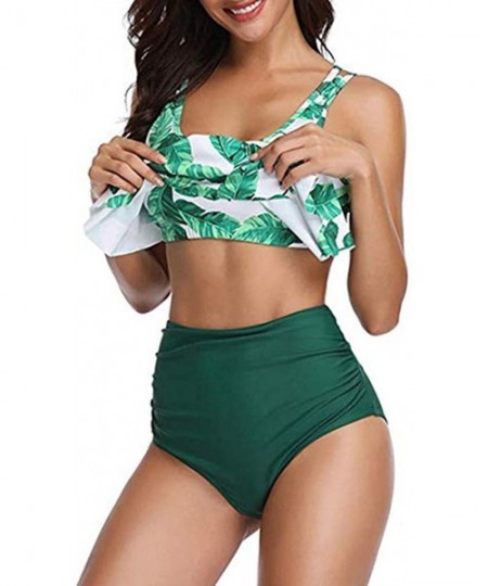 Sets Sexy Womens Swimsuit Push-Up Padded Bra Print Bathing Swimwear - E-green - CA19DSNYQ7L