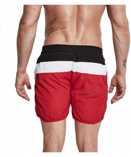 Board Shorts Men's Pocket Board Shorts Bold Striped Loose Swimwear Quick Dry Beachwear - Red - C9197X898HA