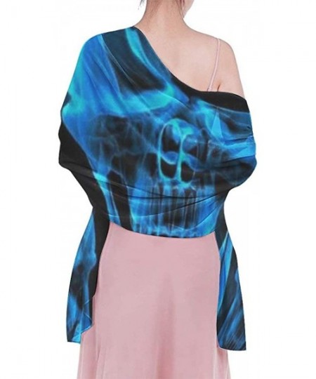 Cover-Ups Women Chiffon Scarf Shawl Wrap Sunscreen Beach Swimsuit Bikini Cover Up - Blue Burnning Flame Skeleton Skull Head -...