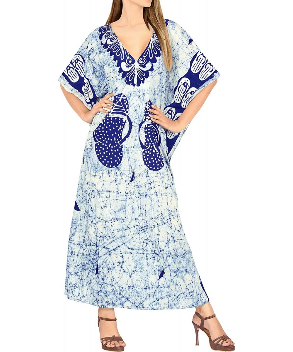 Cover-Ups Women's Kaftan Nightgown Lounge Dress Sleepwear Cover Ups Hand Batik A - Blue_c144 - C7123JUIN4T