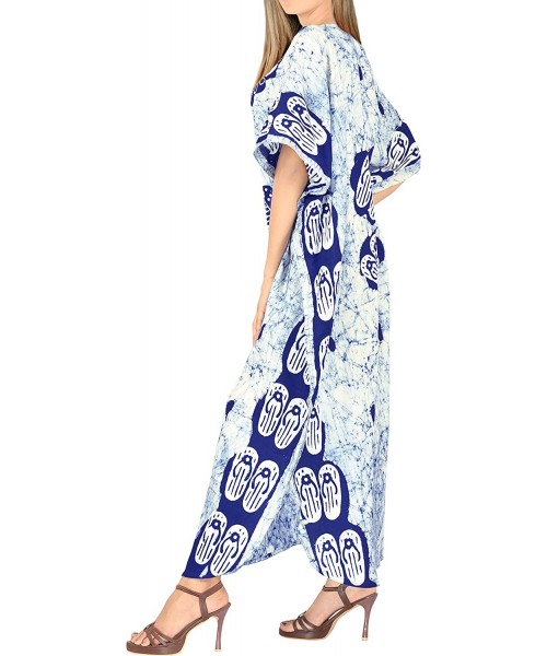 Cover-Ups Women's Kaftan Nightgown Lounge Dress Sleepwear Cover Ups Hand Batik A - Blue_c144 - C7123JUIN4T