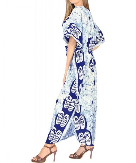 Cover-Ups Women's Kaftan Nightgown Lounge Dress Sleepwear Cover Ups Hand Batik A - Blue_c144 - C7123JUIN4T