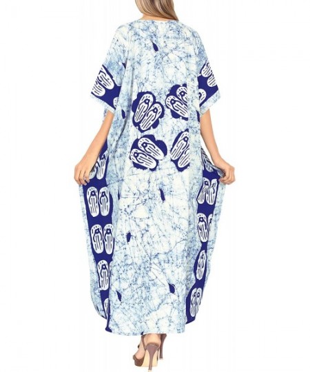 Cover-Ups Women's Kaftan Nightgown Lounge Dress Sleepwear Cover Ups Hand Batik A - Blue_c144 - C7123JUIN4T