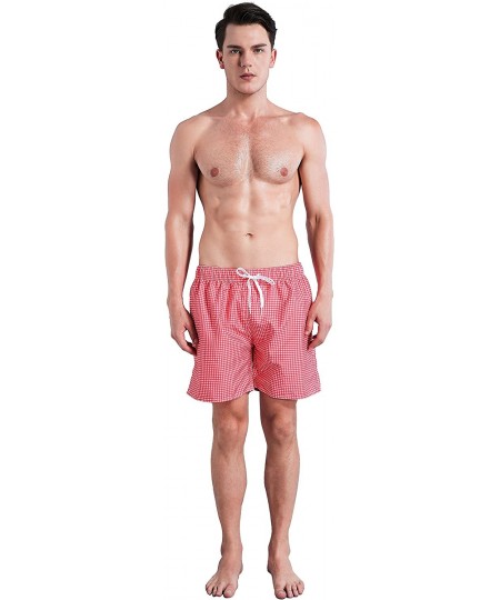 Board Shorts Men's Swim Trunk - Plaid Red - CU184KI76Q4