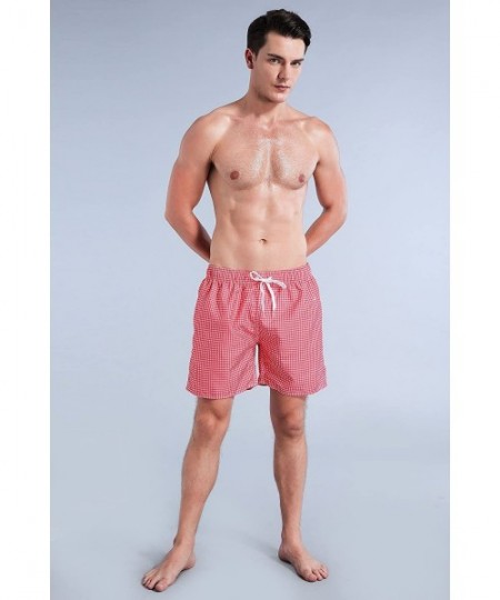 Board Shorts Men's Swim Trunk - Plaid Red - CU184KI76Q4