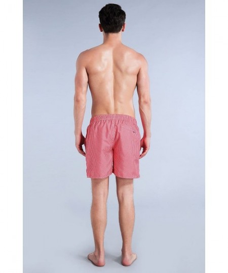 Board Shorts Men's Swim Trunk - Plaid Red - CU184KI76Q4