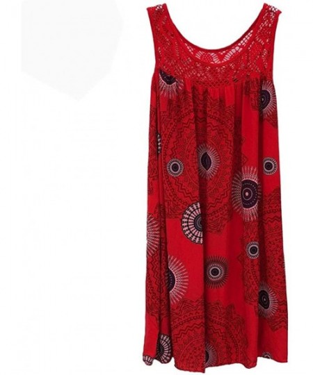 Bottoms Women's Fashion Lace Stitching Print Sleeveless Dress - A-red - CQ18U8IW8Q3