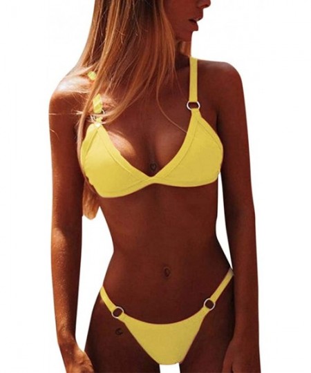 Sets Bikini Set Bandeau Brazilian Swimwear Two Pieces Swimsuit Beachwear Bathing Suits - Yellow - CO199OA3NED