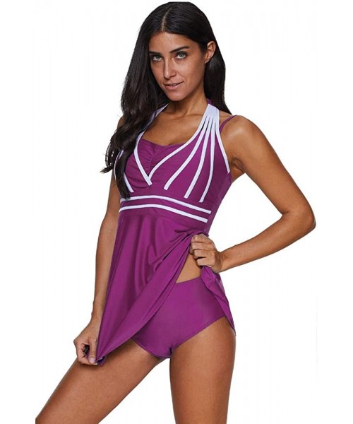 Rash Guards Slimming Tummy Control Women Plus Size Gradient Tankini Swimjupmsuit Swimsuit Beachwear Padded Swimwear - Purple ...