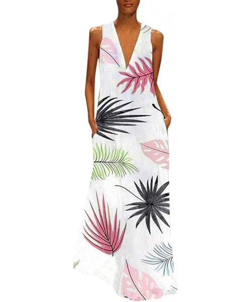 Cover-Ups Women's Sleeveless Long Maxi Dress Boho V Neck Vintage Floral Printed Summer Casual Loose Party Tank Dresses Z5 whi...